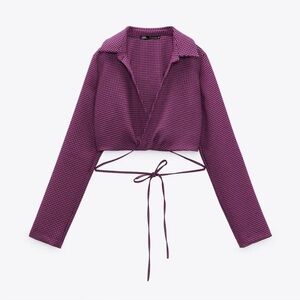 Houndstooth polo crop top💜